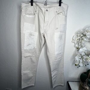 Polo Ralph Lauren Patch Vintage Distressed Astor Boyfriend Jeans 32 In Cream